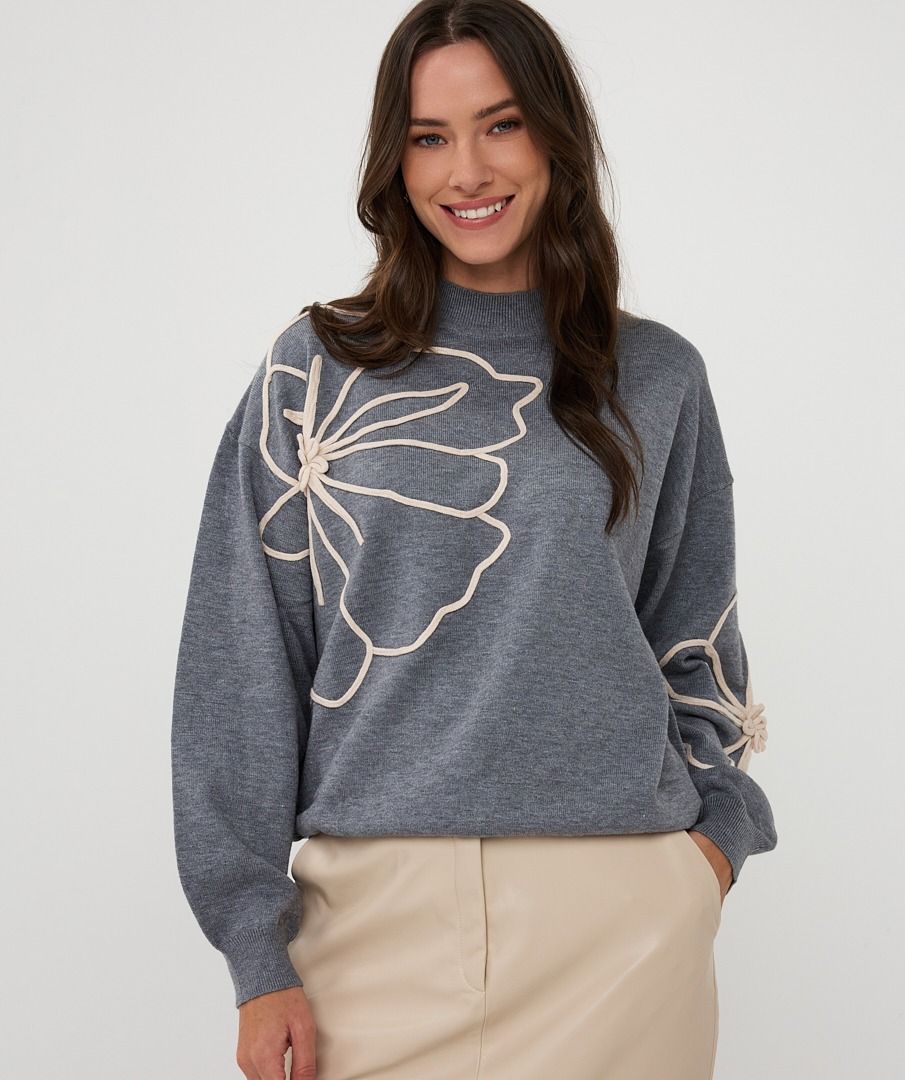 Jersey con bordado en relieve gris - Imagen 3