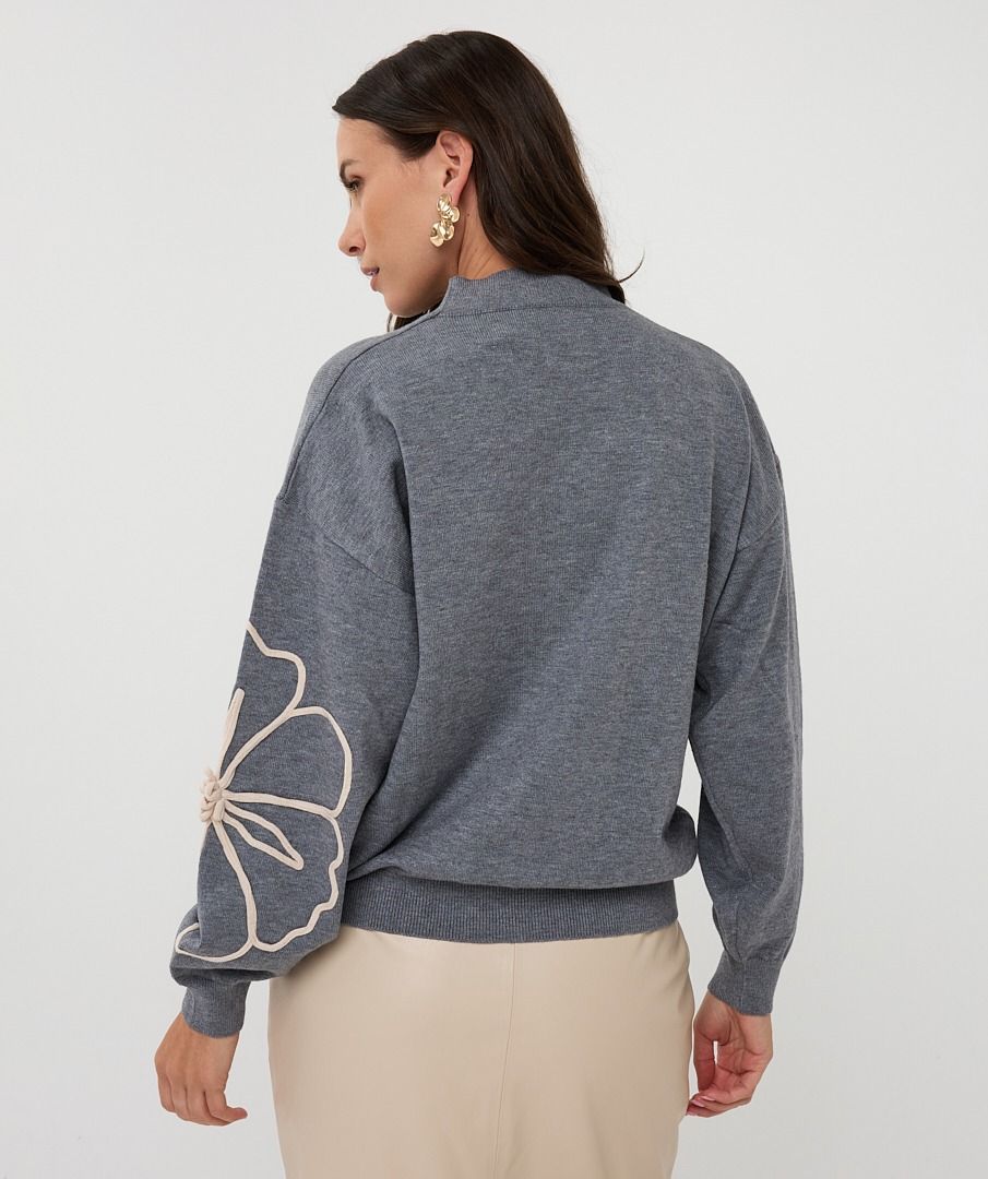 Jersey con bordado en relieve gris - Imagen 5