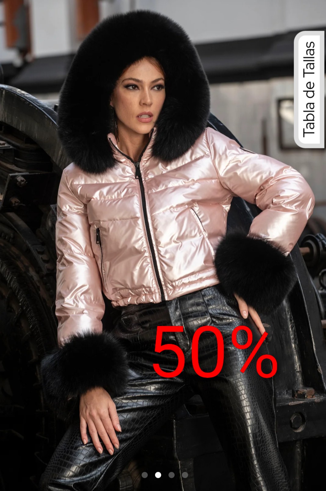 Cazadora plumas y pelo natural rosa