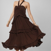 Vestido Midi Anisa con Volantes en Tono Chocolate – Goa Goa