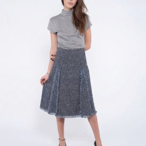 Falda Artemide Goa Goa midi de tweed gris con flecos